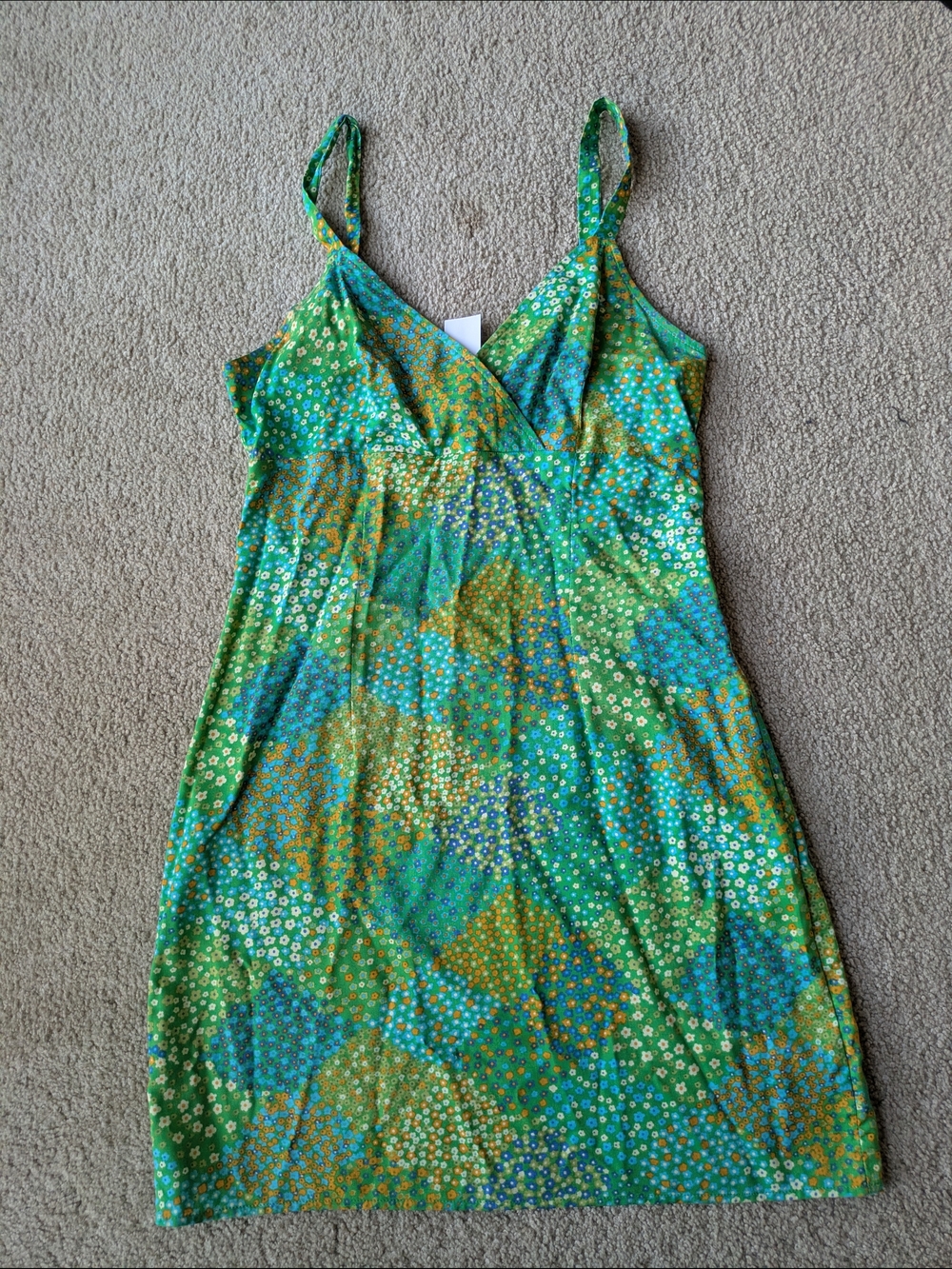 Aqua Blues Spring Summer Vintage Green Floral Mini Sundress
